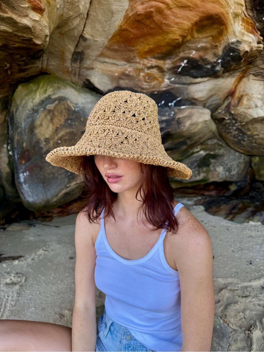 Natural Straw Crochet Sun Hat - Women's Beach Hat